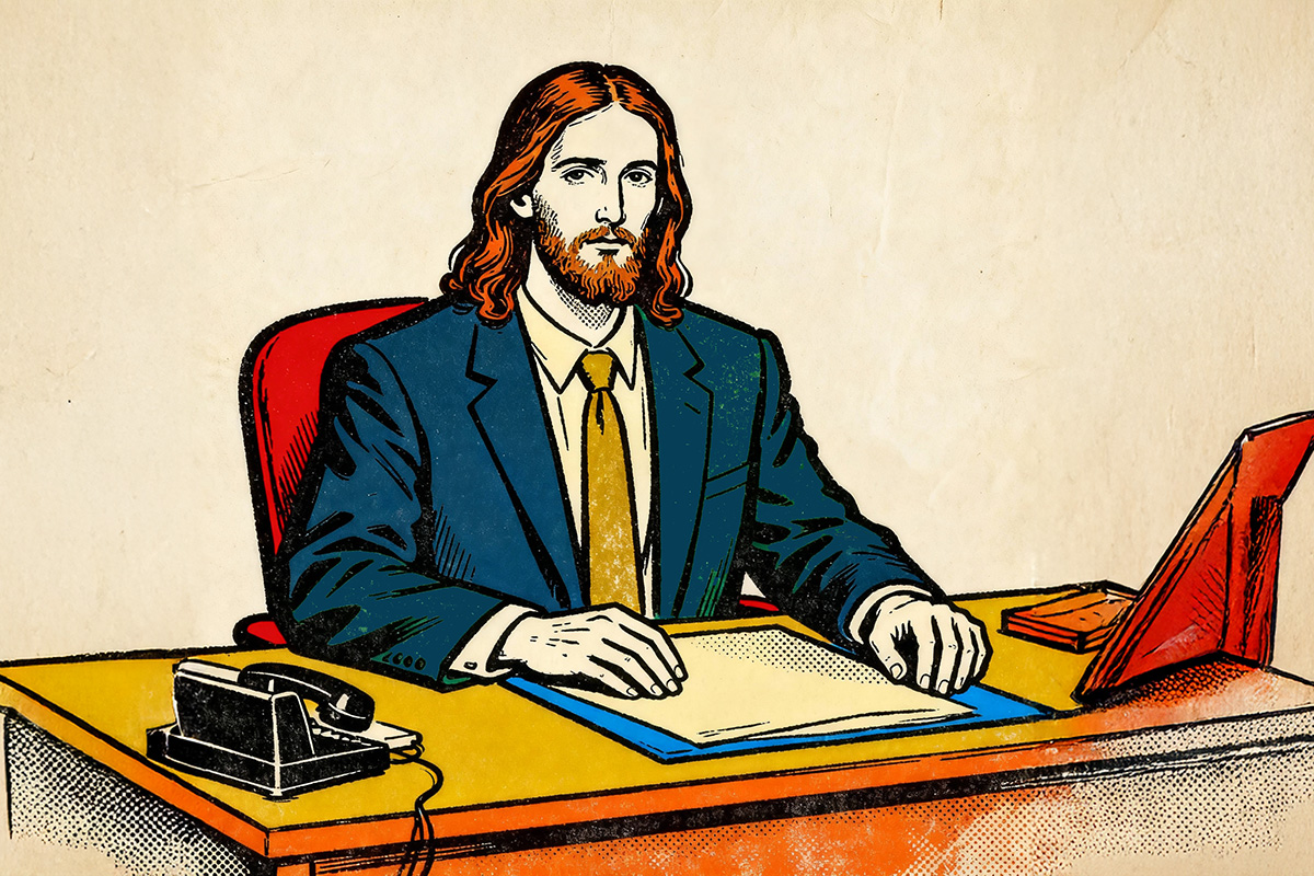 Jesus at a desk